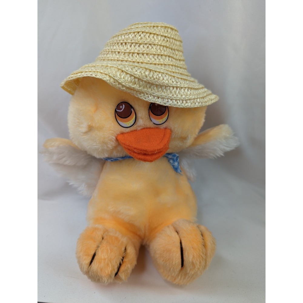 Orange Duck Plush 11 Inch Straw Hat Gingham Bandana Mty International Stuffed